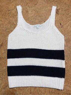 Banana Republic Cotton Striped Chunky Knit Sweater Tank In Off White & Navy Sz S